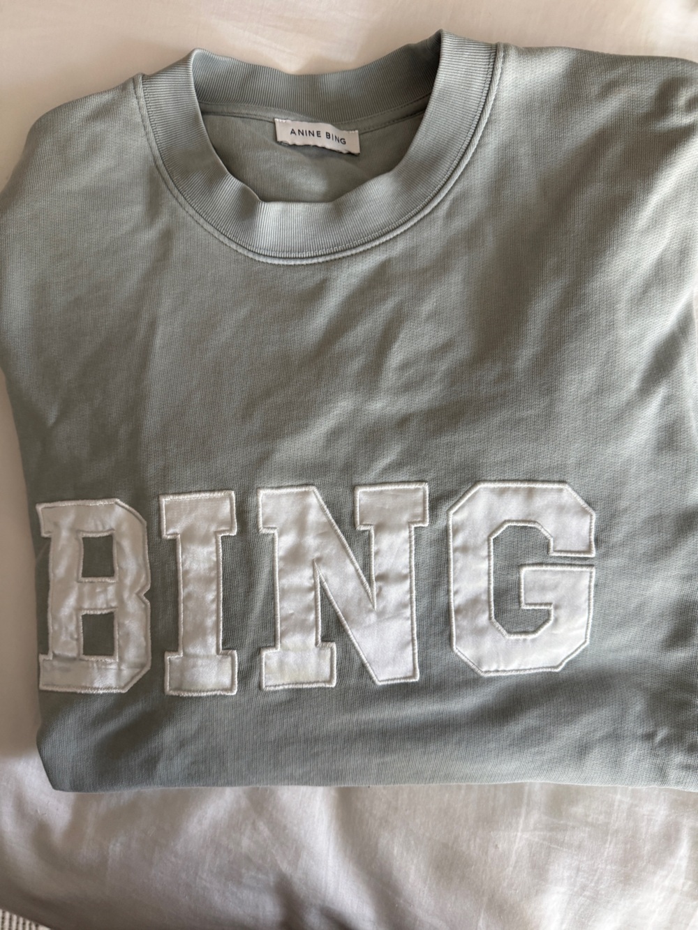 Anine Bing Sage Green Sweatshirt with White Appliqué